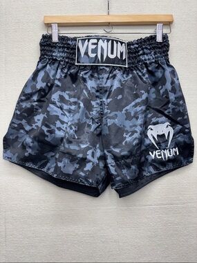 Venum Camo Muay Thai / Boxing Shorts in Black & Gray Camo